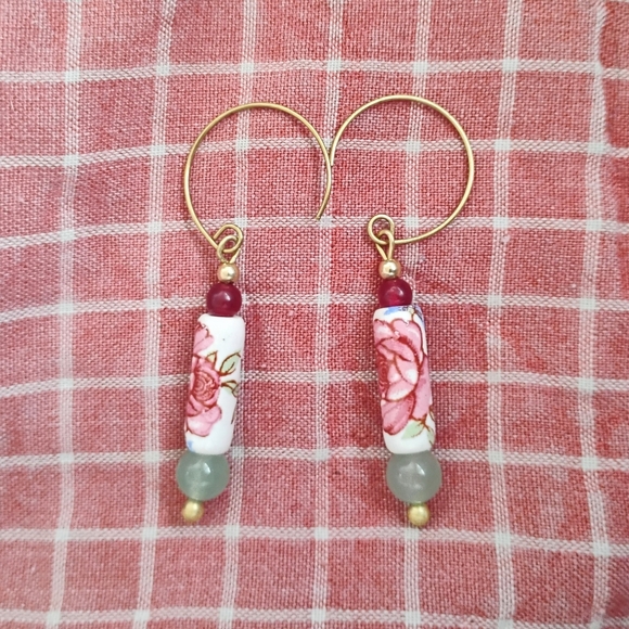 Handmade Dainty Rose Earrings With Stone Accents - Picture 2 of 5